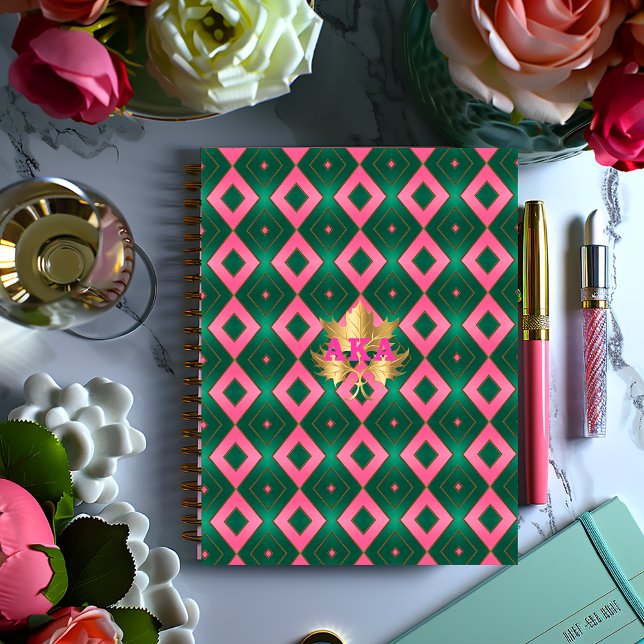Stylish Pink and Green Monogrammed Notebook  (Stylish Pink and Green Monogrammed Planner in Glossy Paper or Matte Hard Cover )