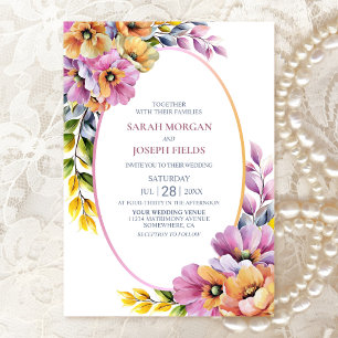 Stylish Pink and Orange Floral Wedding  Invitation
