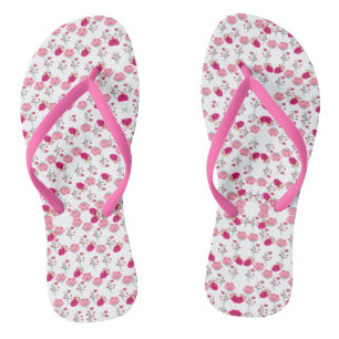 Stylish Pink and red Floral Print Pattern Flip Flops