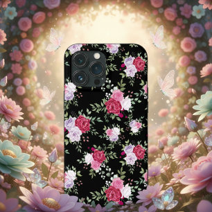 Stylish Pink and red Flowers Vintage Botanical iPhone 13 Pro Max Case