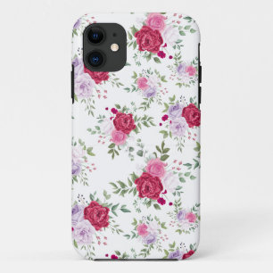 Stylish pink and red Wildflower pattern iPhone 11 Case