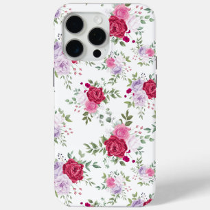 Stylish pink and red Wildflower pattern iPhone 15 Pro Max Case
