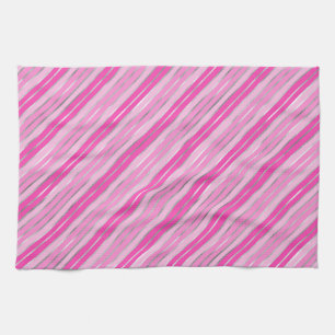 Stylish Pink and Silver Foil Christmas Stripes Kitchen Towel