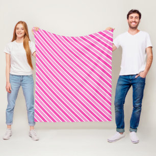 Stylish Pink and White Christmas Stripes Fleece Blanket