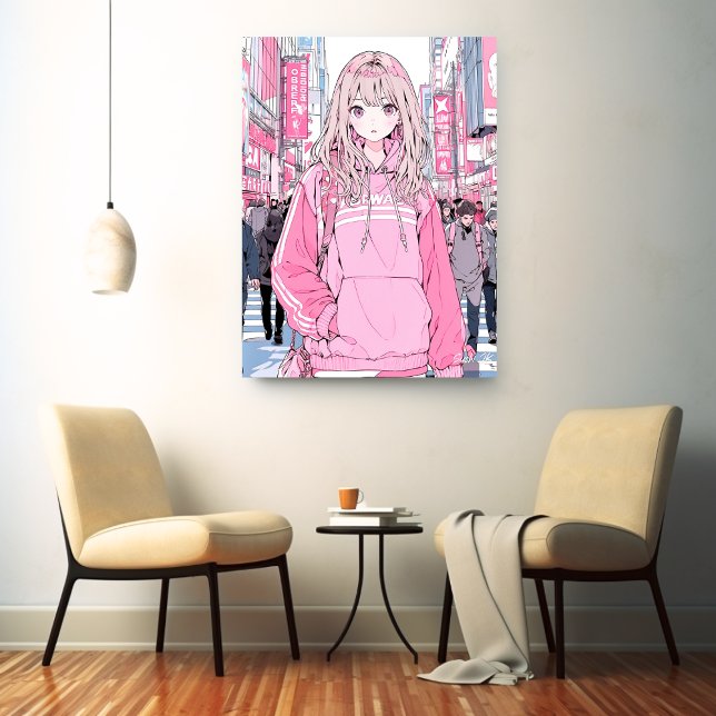 Stylish Pink Art Panel | Sushi Musume GenerativeAI Canvas Print (Creator Uploaded)