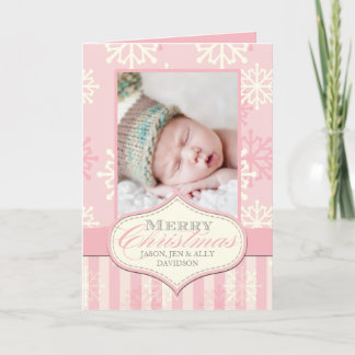 STYLISH PINK BABY'S FIRST CHRISTMAS PHOTO CARD