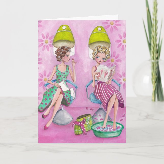 Stylish Pink Beauty Salon Girly Greeting Card (Front)