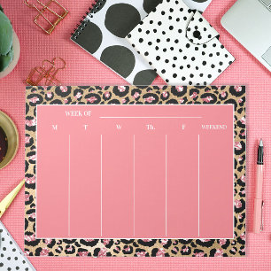 Stylish Pink Black Cheetah Leopard Weekly Plans Notepad