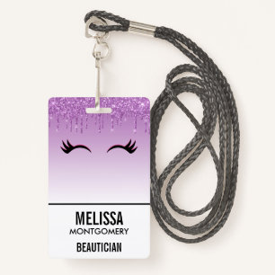 Stylish Pink & Black Eyelashes on Dripping Glitter Badge