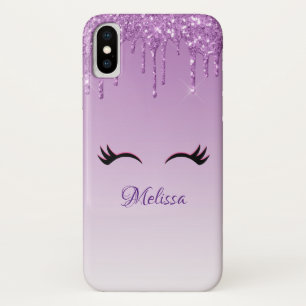 Stylish Pink & Black Eyelashes on Dripping Glitter Case-Mate iPhone Case