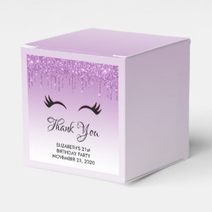 Stylish Pink & Black Eyelashes on Dripping Glitter Favor Box