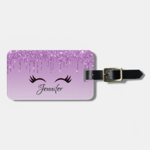 Stylish Pink & Black Eyelashes on Dripping Glitter Luggage Tag