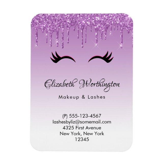 Stylish Pink & Black Eyelashes on Dripping Glitter Magnet (Vertical)