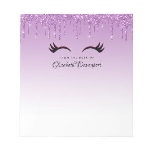 Stylish Pink & Black Eyelashes on Dripping Glitter Notepad