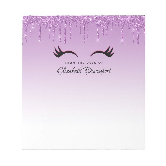 Stylish Pink & Black Eyelashes on Dripping Glitter Notepad (Front)