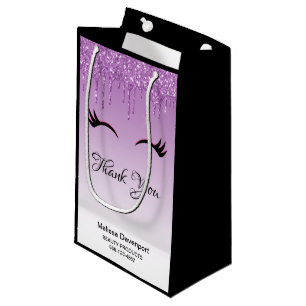 Stylish Pink & Black Eyelashes on Dripping Glitter Small Gift Bag