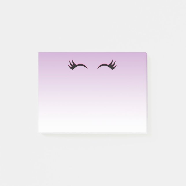 Stylish Pink & Black Eyelashes on Purple Gradient Post-it Notes (Front)
