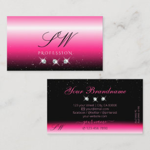 Stylish Pink Black Ombre Sparkle Diamonds Initials Business Card