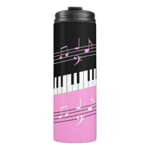Stylish Pink Black White Piano Keys and Notes Thermal Tumbler