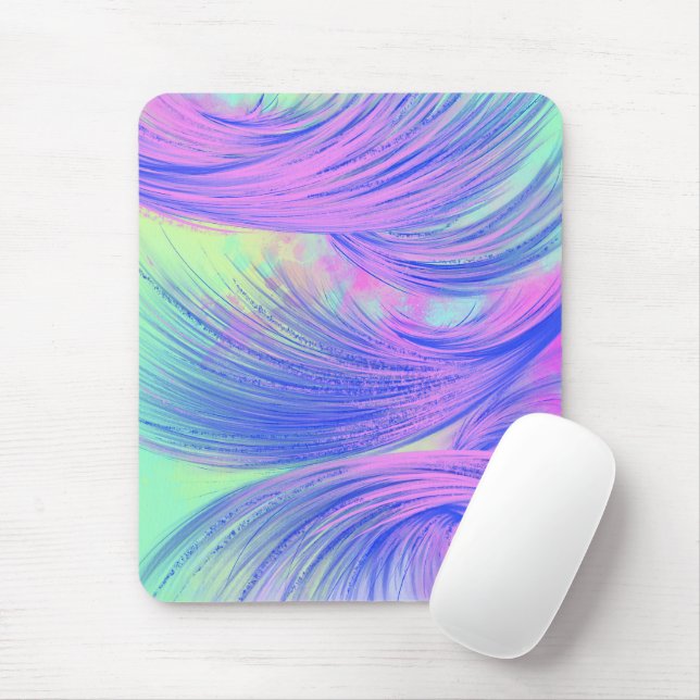 Stylish Pink blue Abstract Feathers Mouse Pad (With Mouse)