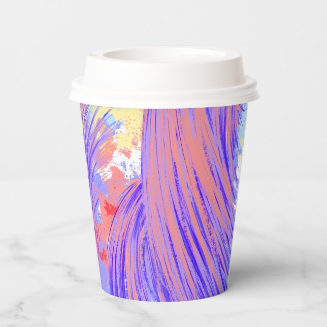 Stylish Pink Blue Abstract Feathers  Paper Cups (Back)