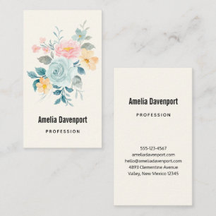 Stylish Pink & Blue Flower Bouquet Business Card