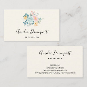 Stylish Pink & Blue Flower Bouquet Business Card