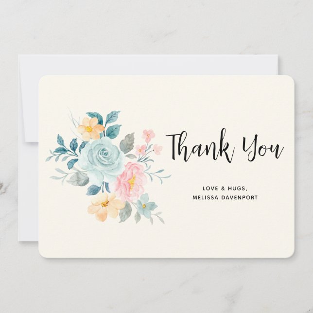Stylish Pink & Blue Flower Bouquet - Thank You (Front)