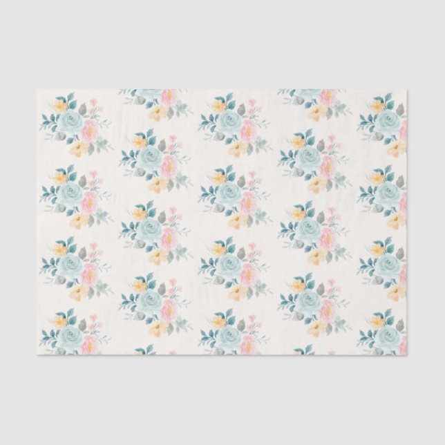Stylish Pink & Blue Flower Bouquet Tissue Paper (Front)