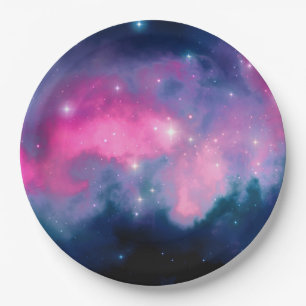 Stylish Pink & Blue Galaxy Stars Abstract Paper Plate