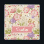 Stylish Pink Botanical Floral Pattern Magnet<br><div class="desc">A pretty vintage floral pattern,  personalized with your name decorates these kitchen magnets. Personalize them for a gift. Great gift for Mother's Day,  friends,  Christmas gifts or just because. Designed for you by Blackberry Boulevard.</div>