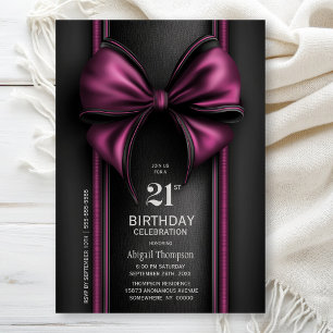 Stylish Pink Bow 21st Birthday Party Invitation