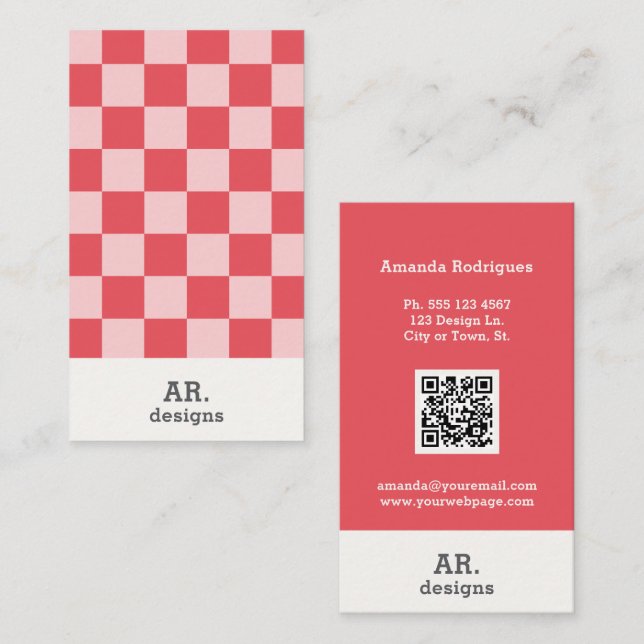 Stylish Pink Chequered QR Business Card (Front/Back)