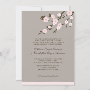Stylish Pink Cherry Blossoms Wedding Invitation