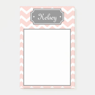 Stylish Pink Chevron Grey Name Post-it Notes