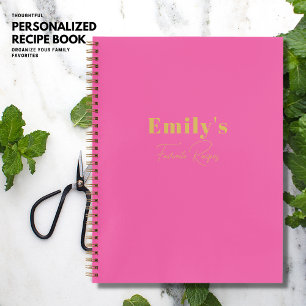 Stylish Pink Custom Recipe Book with Name