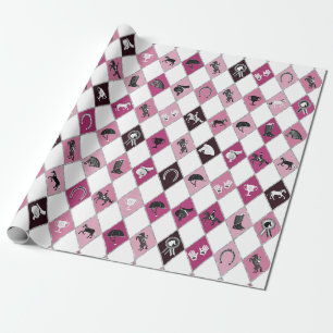 Stylish Pink Equestrian Diamond Pattern Wrapping Paper