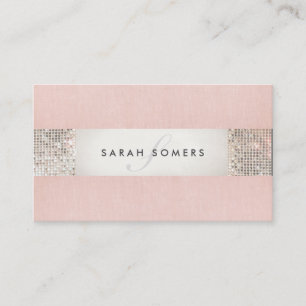 Stylish Pink FAUX Silver Sequin Monogram 2 Business Card