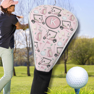 Stylish Pink Feminine Golf Design Custom Monogram Golf Head Cover