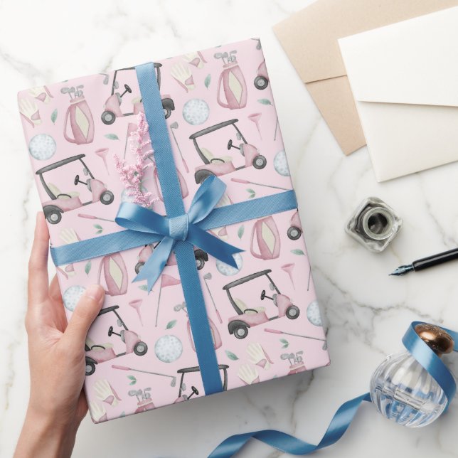 Stylish Pink Feminine Golf Design  Wrapping Paper (Gifting)