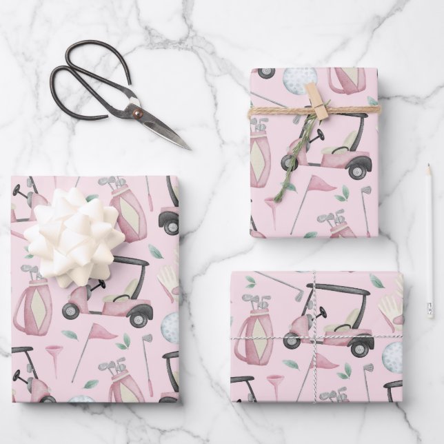 Stylish Pink Feminine Golf Design  Wrapping Paper Sheet (Front)