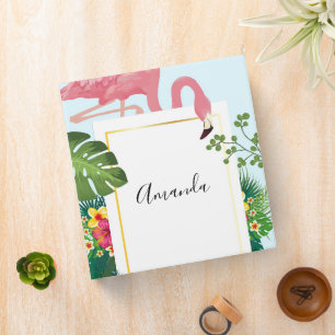 Stylish Pink Flamingo and Tropical Leaves 3 Ring B Binder