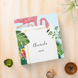 Stylish Pink Flamingo and Tropical Leaves Binder