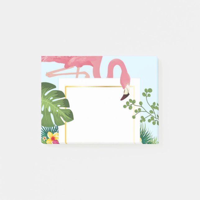 Stylish Pink Flamingo and Tropical Leaves Post-it Notes (Front)