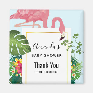  Stylish Pink Flamingo and Tropical Leaves Shower Magnet