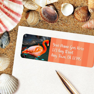 Stylish pink flamingo photo custom script address