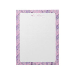 Stylish Pink floral Border Personalized Name Notepad