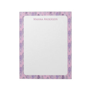 Stylish Pink floral Border Personalized Name Notepad