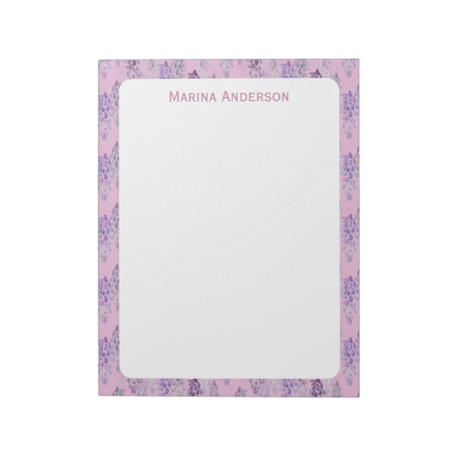Stylish Pink floral Border Personalized Name Notepad (Rotated)