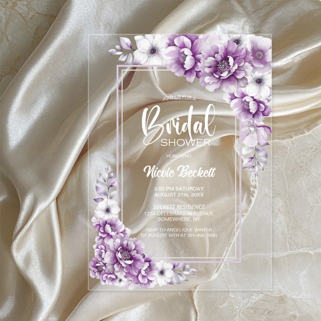 Stylish Pink Floral Bridal Shower Acrylic Invitations (Creator Uploaded)
